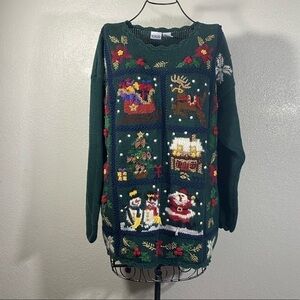 Honors green festive ugly Christmas sweater with mistletoe size L